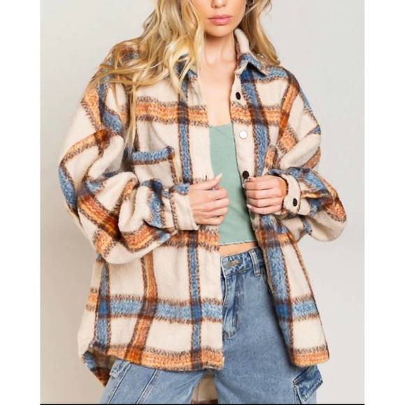 POL | Tops | New Pol Stripe Shacket In Beige | Poshmark